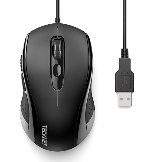 TECKNET Wired Mouse, USB Wired Computer Mice, 3600DPI 4 Adjustable Levels, 6-Button Ergonomic Mouse for Laptop PC Desktop Notebook - Black