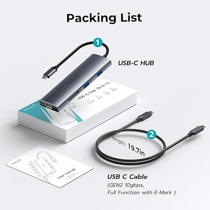 USB C to USBC Hub Dual/Triple Monitor, USBC Splitter 4K@30-60Hz with HDMI, 6 * 10Gbps, 100W PD, SD4.0, Full-Function Type C Port, Docking Station for Windows, Chromos Laptops, with USBC Video Cable