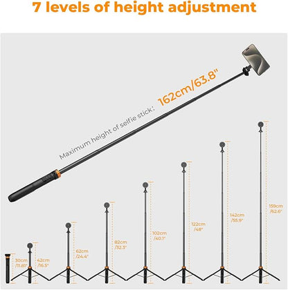 K&F Concept 63'' Magnetic Selfie Stick Tripod for iPhone, Lightweight Cellphone Stand with Wireless Remote, Compatible with iPhone 16 Pro Max/15/14/13/12 Series and All Phones