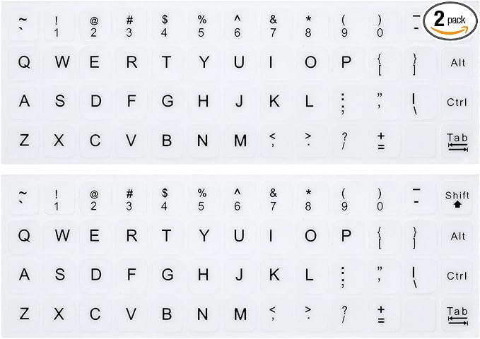 (2PCS Pack) English Keyboard Stickers, Universal Keyboard Replacement Letters English White Background with Black Lettering for Laptops Computer, Matte Keyboard Alphabet Stickers -White