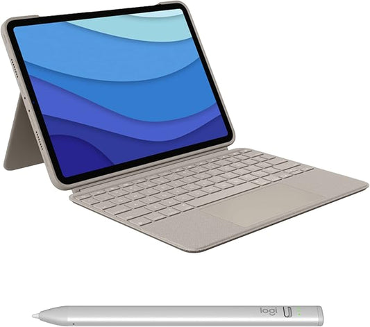 Logitech Combo Touch iPad Pro 11-inch (1st, 2nd, 3rd & 4th gen - 2018, 2020, 2021, 2022) Keyboard Case and Logitech Crayon (USB-C) Digital Pencil (2018 releases and later) - Sand, USA Layout