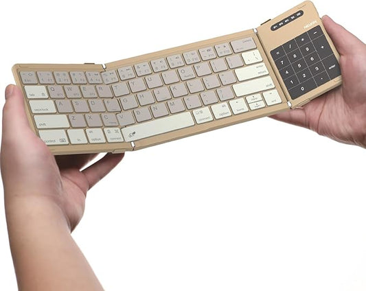 Nillkin Bluetooth 5.0 Foldable Keyboard with Trackpad & Numpad, Full-Size Travel Portable Keyboard for iPad Tablet Laptop PC Smartphone Windows iOS Android, Triple Device Pairing, Khaki