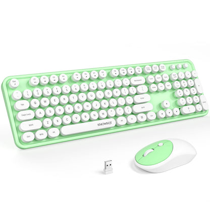 KNOWSQT Wireless Keyboard and Mouse Combo - White-Green Full-Sized 2.4 GHz 104 Keys Typewriter Keyboard, Flexible Round Keycap and Optical Mouse for Windows, Computer, PC, Laptop, Desktop, Mac