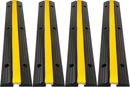 CXRCY Cable Protector Ramp 4 Pack of 1-Channel Rubber Hose Ramp, 22046Lbs Capacity Heavy Duty Speed Bumps Hose Cord Protector Ramps for Driveway&Outdoor/Wire/Hose/Pipe Hider