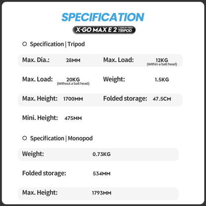 Fotopro 68" Carbon Fiber Travel Tripod, Heavy Duty Camera Tripod with Ball Head, Detachable Monopod with Quick Release Plate and Bag, Load up to 12KG/26lbs