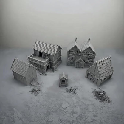 Paintable Tabletop Miniature Little Town Building Terrains Compatible with RPG War Games - 18mm Scale Dioramas Building Set Scenery with Medieval Architecture Style by HAUTICO (HVillageHouses4-1)