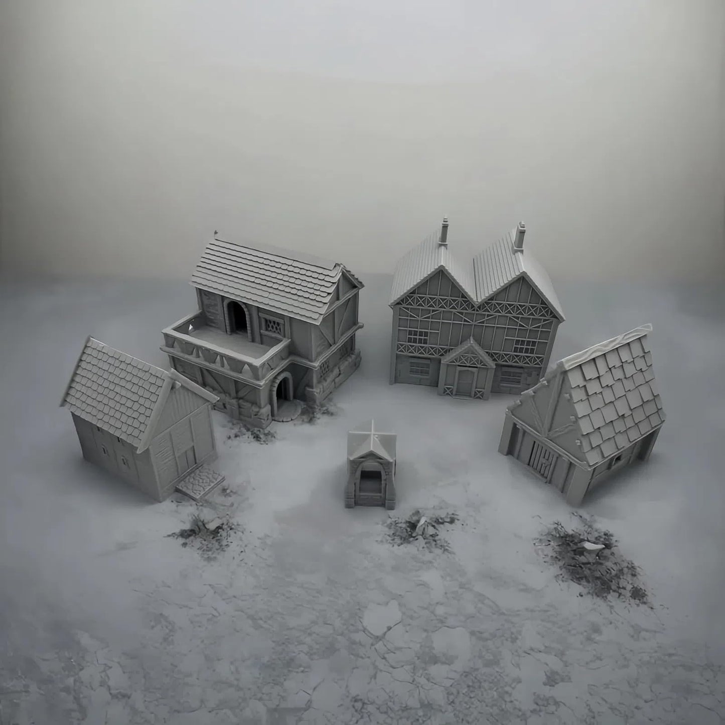 Paintable Tabletop Miniature Little Town Building Terrains - 18mm Scale Dioramas Building Set Scenery with Medieval Architecture Style by HAUTICO (HVillageHouses4-1)