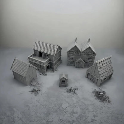 Paintable Tabletop Miniature Little Town Building Terrains - 18mm Scale Dioramas Building Set Scenery with Medieval Architecture Style by HAUTICO (HVillageHouses4-1)