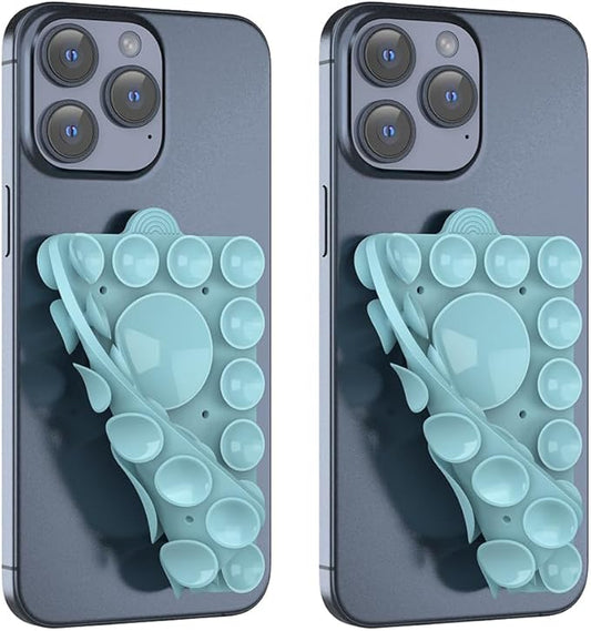 CMZZ Silicone Suction Phone Holder Mount,Silicon Adhesive Phone Accessory for iPhone and Android, Hands-Free Mirror Shower Phone Holder,TikTok Videos and Selfies (Sky Blue 2Pack, Double Sided)