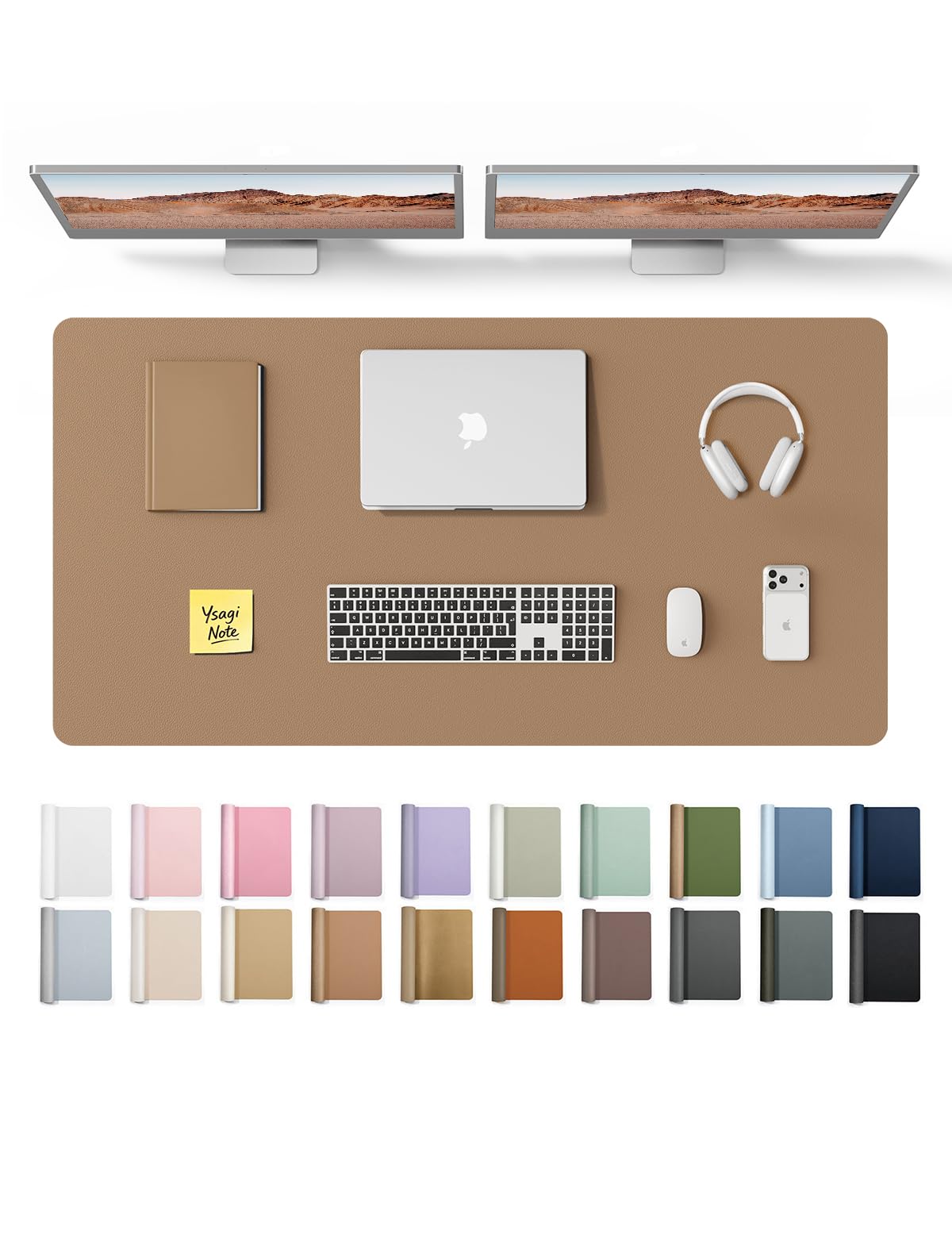 YSAGi Leather Desk Protector, Office Mat, Large Mouse Mat, Non-Slip PU Leather Blotter, Laptop Desk Pad, Waterproof Writing Pad for Office and Home (Brown, 47.2" x 23.6")