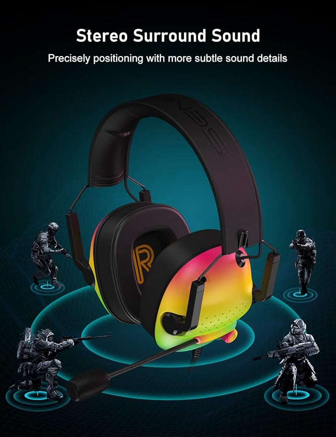 SENZER SG500 Surround Sound Pro Gaming Headset with Noise Cancelling Microphone - Soft Memory Foam Padding - Portable Foldable Headphones for PC, PS4, PS5, Xbox One, Switch - Gradient