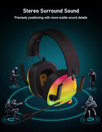 SENZER SG500 Surround Sound Pro Gaming Headset with Noise Cancelling Microphone - Soft Memory Foam Padding - Portable Foldable Headphones for PC, PS4, PS5, Xbox One, Switch - Gradient