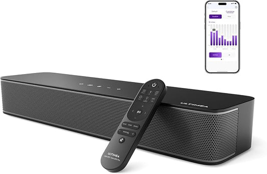 ULTIMEA 2.1ch Compact Sound Bar for TV, Built-in Subwoofer, APP Control, Peak Power 120W, All-in-one PC Sound bar for Game, 16 Inches Bluetooth 5.3 TV Sound Bar, Opt/AUX/Wall Mount, Solo B30 Pro