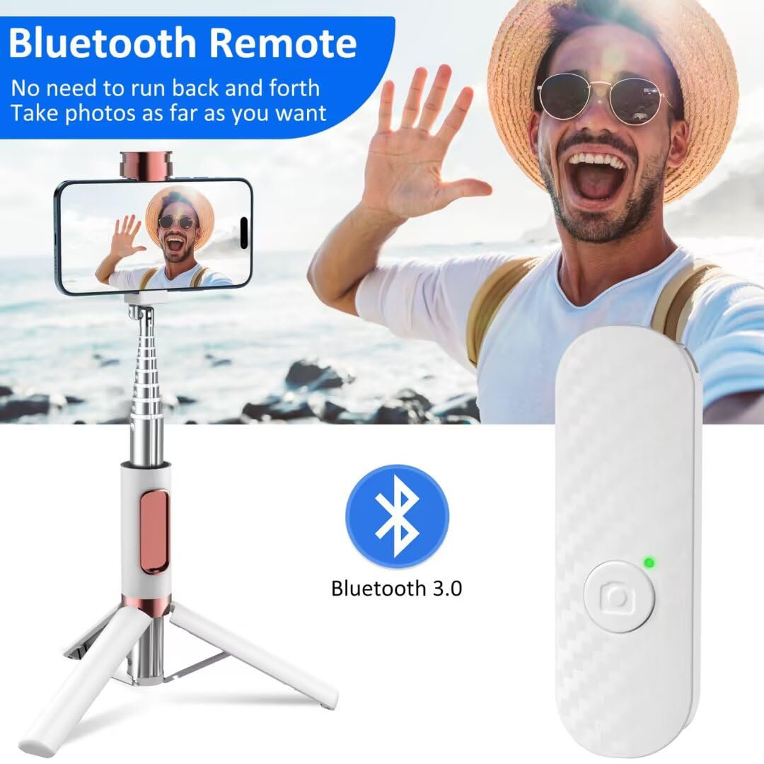 Pperfcoo Selfie Stick Phone Tripod with Remote for iPhone & Android, Portable Aluminum Alloy 3 in 1 Stand for Group Photos with 1/4" Screw for Gopro Cam, Vlog/Travel/Photography