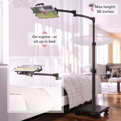 LEVO G2 Deluxe Premium Tablet Floor Stand with Long Extension Arm – Adjustable Rolling iPad Holder & Mobile Cart for Bed, Sofa, or Office–Ergonomic 5-Axis Arm, 30–56″ Height, Fits up to 13.5″ Devices