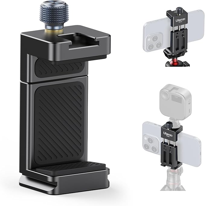 ULANZI MA33 Metal Phone Tripod Mount with Arca Port & 2 Cold Shoes, 360° Adjustable Smartphone Tripod Adapter Cell Phone Stand Holder Phone Clamp Suitable for iPhone 15 pro/14/13/12/Samsung