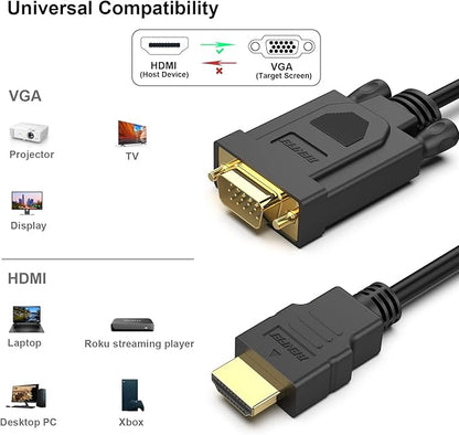 BENFEI 10 Pack HDMI to VGA 6 Feet Cable, Uni-Directional HDMI (Source) to VGA (Display) Cable (Male to Male) Compatible for Computer, Desktop, Laptop, PC, Monitor, Projector, HDTV, Raspberry Pi, Roku