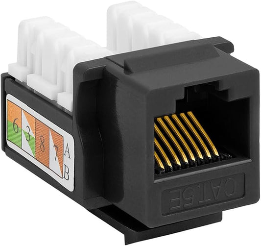 Cmple - Cat5e Keystone Jack 1Gbps RJ45 Keystone Jack 90° Degree Punch Down for RJ45 Connectors, Patch Panel and Wall Plate in Black