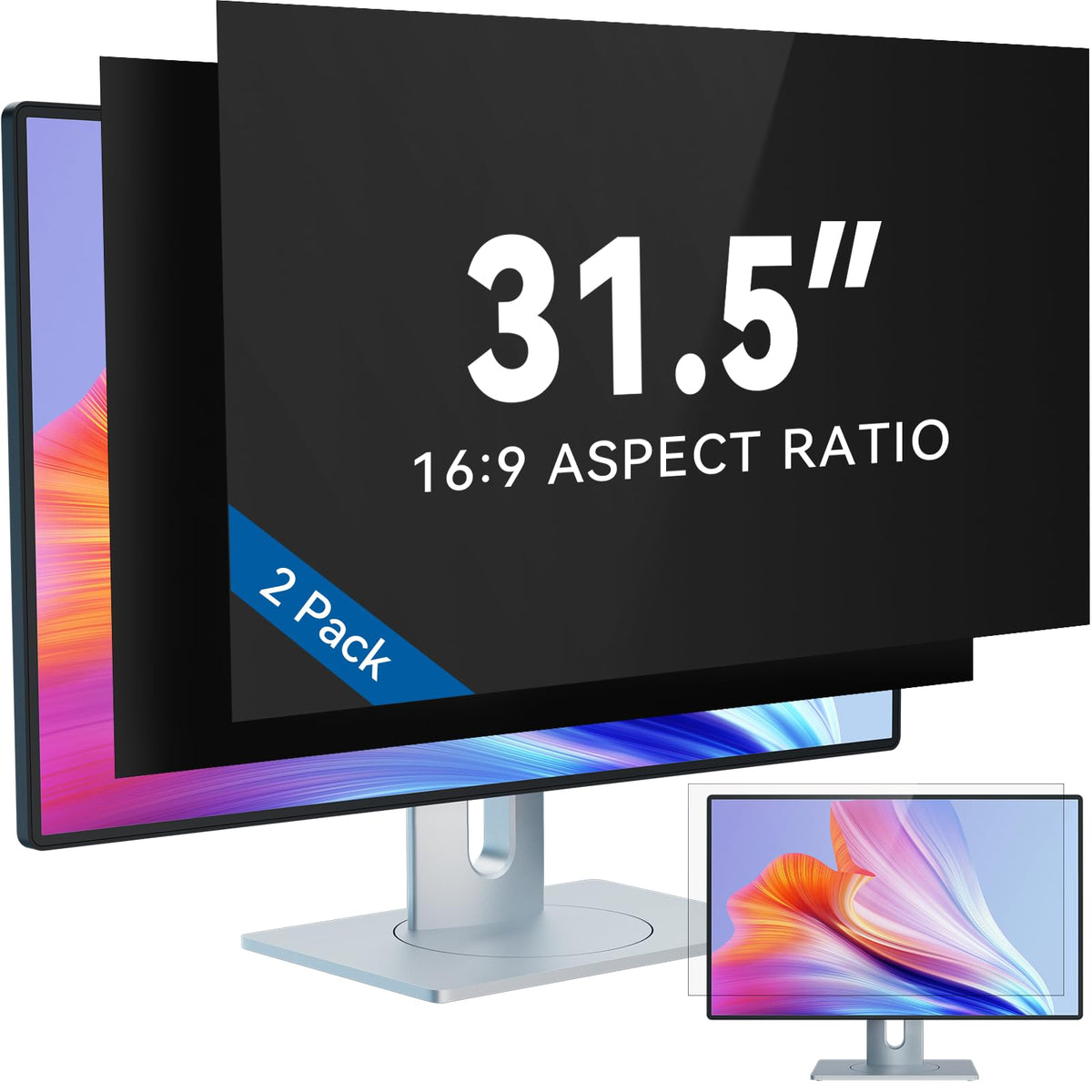 IPROKKO [2-Pack] 23.8 Inch Computer Privacy Screen Filter for 16:9 Widescreen Monitor, Removable 23.8in Anti Blue Light Glare Privacy Shield, Anti Spy Security Protector for Hp Dell Asus Acer Samsung