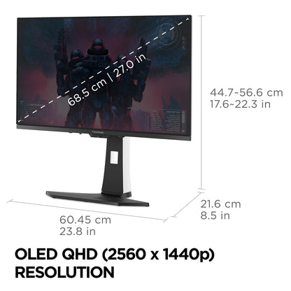 ViewSonic XG272-2K-OLED 27 Inch 1440p 240Hz OLED Ergonomic White Gaming Monitor with up to 0.01ms, FreeSync Premium, G-Sync Compatibility, RGB, and USB-C, HDMI v2.1, DP Inputs