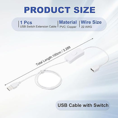 MECCANIXITY USB Extension Cable with ON/Off Toggle Switch 1m USB Male to Female Extension Cord for Desk Lamp Fan LED Light Strip White Pack of 1