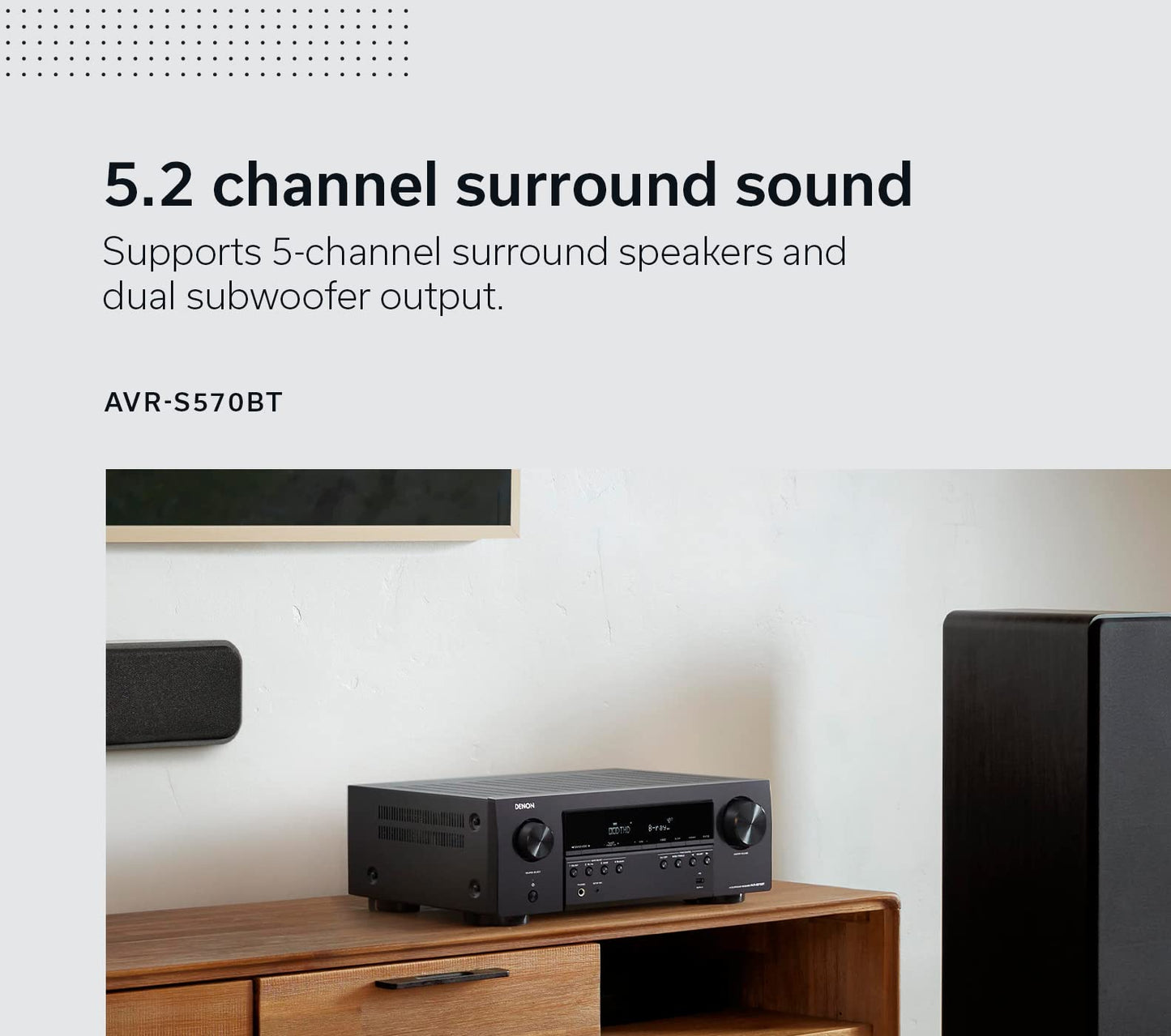 Denon AVR-S570BT AV Receiver 5.2 Channel 8K Ultra HD Audio & Video, Stereo Receivers, Denon AVR Wireless Streaming Bluetooth, (4) 8K HDMI Inputs, eARC, HD Setup Assistant
