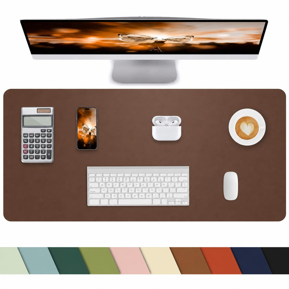 Leather Desk Pad Protector, Office Mat, Large Mouse Pad, Non-Slip Blotter, Laptop Pad, Waterproof Writing Pad for Office & Home (Grey Blue, 40" x 17")