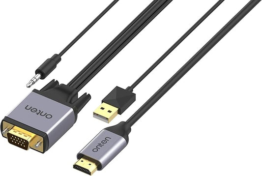 ONTEN VGA to HDMI Adapter VGA Male to HDMI Male Converter with 3.5mm Audio Jack(Input) for TV Stick, Raspberry Pi, Laptop, Monitor, PC, Tablet, Digital Camera, Etc (3 m)
