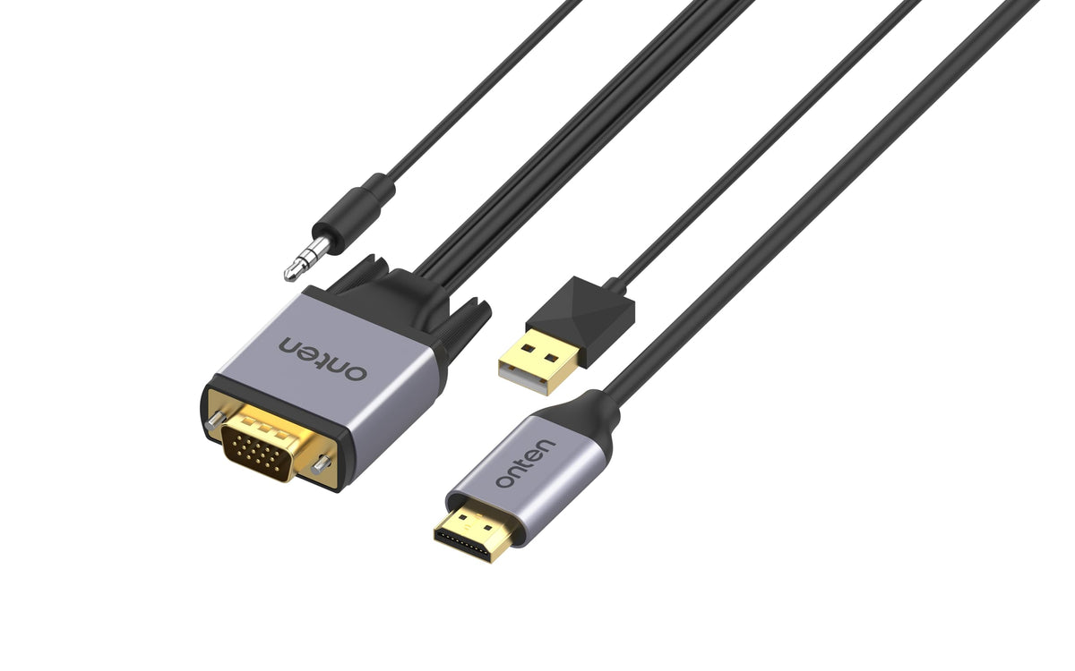 ONTEN VGA to HDMI Adapter VGA Male to HDMI Male Converter with 3.5mm Audio Jack(Input) for TV Stick, Raspberry Pi, Laptop, Monitor, PC, Tablet, Digital Camera, Etc (3 m)