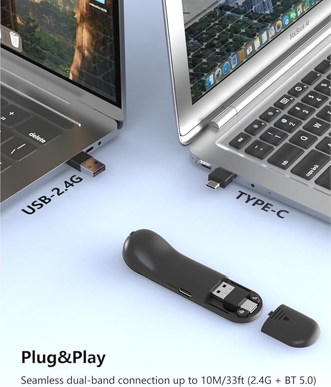 Rechargeable Air Mouse for PC/iOS/Android with Touchpad Wireless PPT Presenter with Bluetooth 2.4G, Works with PowerPoint/Keynote/TikTok/Camera/Kindle App (Silver)
