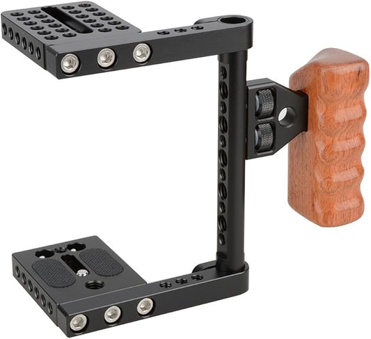 CAMVATE DSLR Video Camera Cage Stabilizer Rig with Wooden Handle