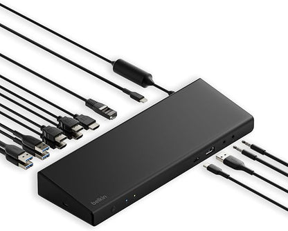Belkin 15-in-1 Universal Triple Display DisplayLink Docking Station Hub w/ 3 HDMI Ports, 2 DisplayPorts for Triple 4K Display w/ 85W PD, Gigabit Ethernet, 3.5mm Mic/Speaker, 1 USB-C, & 5 USB-A Ports