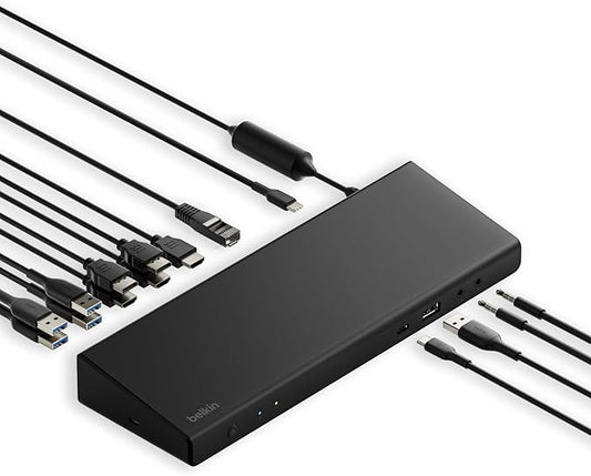 Belkin 15-in-1 Universal Triple Display DisplayLink Docking Station Hub w/ 3 HDMI Ports, 2 DisplayPorts for Triple 4K Display w/ 85W PD, Gigabit Ethernet, 3.5mm Mic/Speaker, 1 USB-C, & 5 USB-A Ports