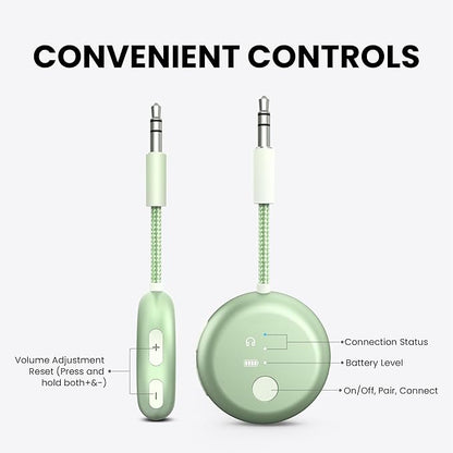 Avantree SoundJet R1 – Airplane Bluetooth Adapter for Headphones & AirPods, aptX Adaptive, Qualcomm Chipset, 20H Battery, Wireless Audio Transmitter for in-Flight Travel Essentials - Green