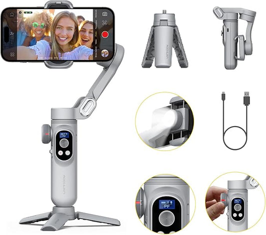 Gimbal Stabilizer for Smartphone, 3-Axis Portable iPhone Gimbal w/OLED Display for iPhone/Andriod, Phone Gimbal with Face/Object Tracking for Tiktok YouTube Vlog-Smart X Pro Gray