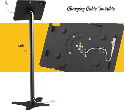 Tablet Floor Stand Compatible with 10.2" iPad 7 8 9, Rotate Lockable Metal Tablet Enclosure+Aluminum Pole+Metal Base - BSF302BT