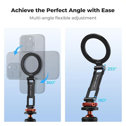 K&F CONCEPT Magnetic Metal Phone Mount with Cold Shoe Mount, Adjustable Rotatable Phone Holder Adapter Compatible with iPhone 17/16/15/14/13 Serie, Camera Monitoring, Tripods, Stabilizers