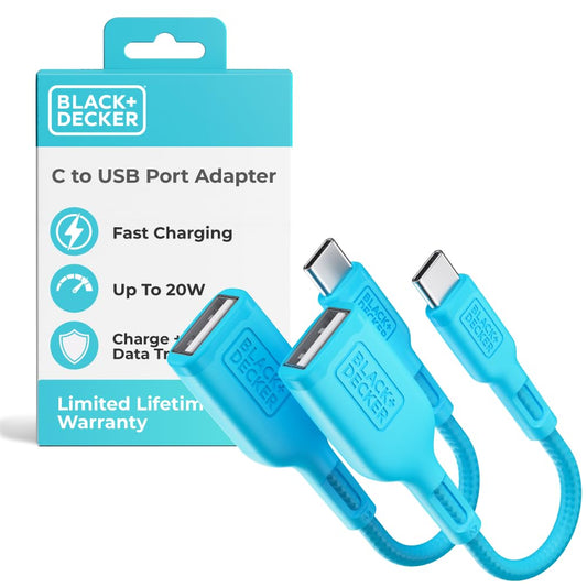 BLACK+DECKER USB C to USB A Adapter, USB C Male to USB Female Adapter Nylon Braid Type C OTG Cable Compatible w/iPhone 17 16 15 Pro MacBook Pro 2022/Air/Mini iPad, 2Pack, 3" (White)
