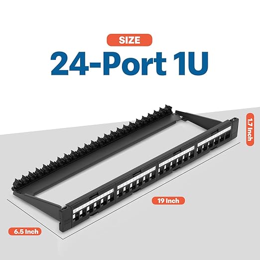Everest 24 Port Keystone Patch Panel (2-Pack) - Removable 6-Port Panels - Use with Slim Profile Keystones ONLY (Wider Jacks May not fit Side by Side) - 8 Blank Keystone Jack Inserts Included
