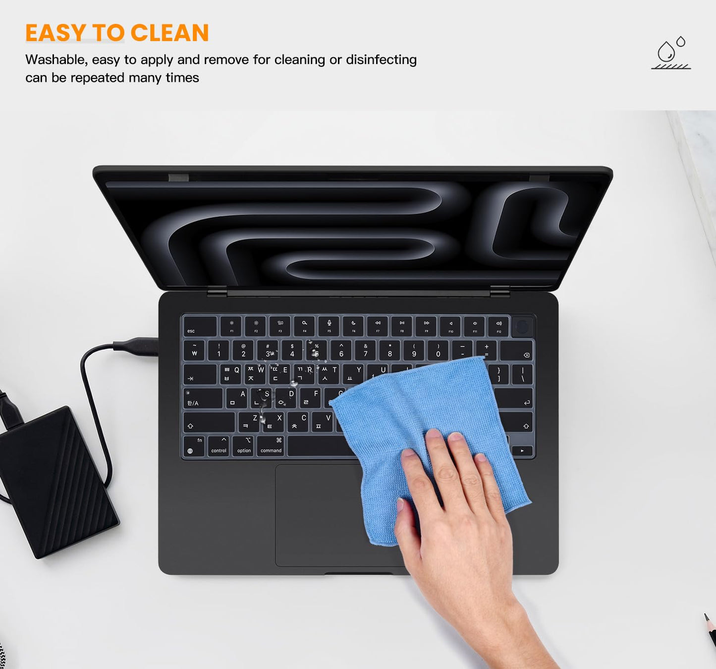 Korean Silicone Keyboard Cover Skin for 2026 2025 14.2 inch Apple MacBook Pro 14 A3426 A3427 A3434 A3112 A3401 A3185 A2992 A2918 A2442 / Pro 16 A3428 A3429 A3403 A3186 with M5-M1 Pro Max Chip - Black