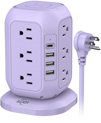 AiJoy USB C Power Strip Tower with 12 AC Outlet and 4 USB Ports Purple