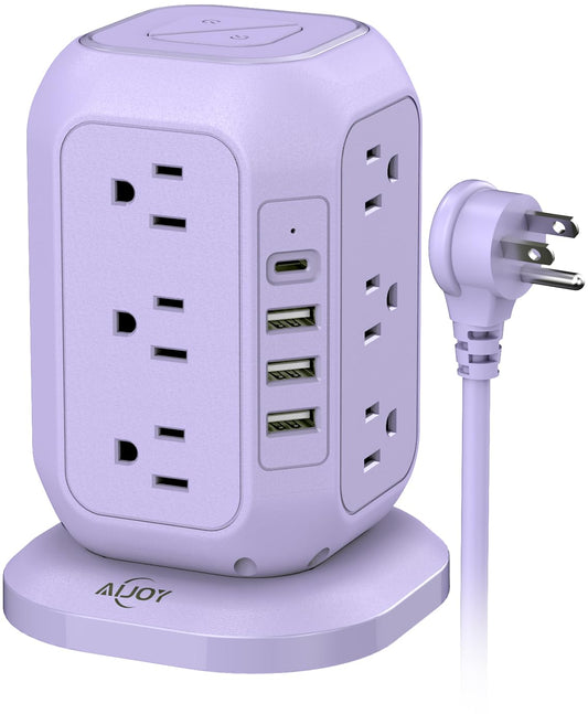 AiJoy USB C Power Strip Tower with 12 AC Outlet and 4 USB Ports Purple