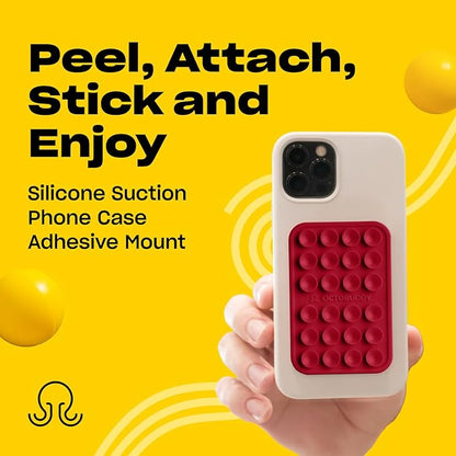 Classic - Silicone Suction Phone Case Adhesive Mount - Hands-Free, Strong Grip Holder for Selfies & Videos - iPhone & Android Compatible - 2.25″ x 3.25″, RED