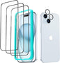 ESR 3+1 Pack for iPhone 15 Plus Screen Protector, 3 Black Edge Tempered-Glass Film and 1 Set Camera Lens Protector, 2.5D Curved Edges, Full-Coverage Military-Grade Protection, Scratch Resistant