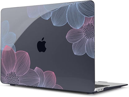 Teryeefi for MacBook Pro 13 inch Case M2 M1 2022 2020-2016 Release (Model A2338 A2289 A2251 with Touch Bar), Plastic Hard Shell Case & Keyboard Cover & Screen Protector, Hand-Drawing Floral