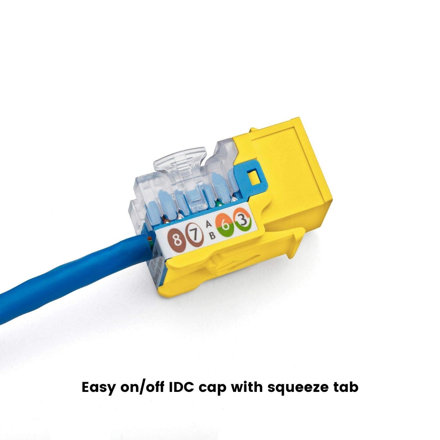 TRUE CABLE Cat5e Keystone Jack, Unshielded (UTP), 90 Degree Punch-Down, PoE++ (4PPoE) 100W, UL Listed, ETL Verified, ANSI/TIA Certified, Modular RJ45 Female, Yellow, 24 Pack