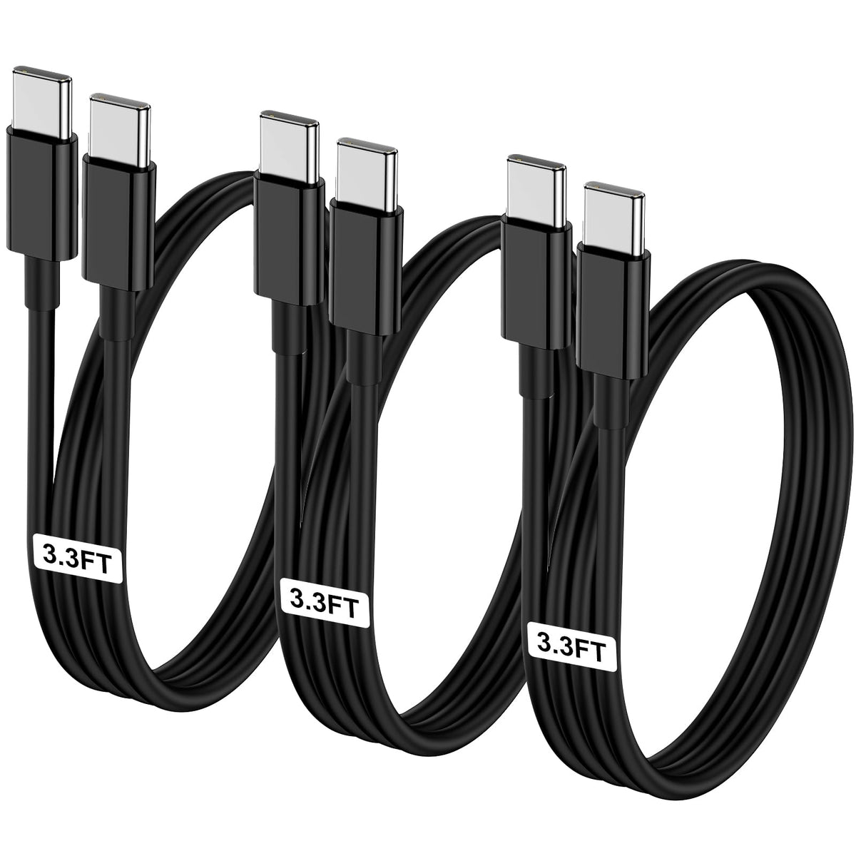 LOFPYE 3-Pack 10FT 60W USB C to USB C Cable, Type C to Type C Cable,Fast Charging Cable for iPhone 16 15 Pro Plus Pro Max，for Galaxy S24 S23, for iPad Pro/Air, for MacBook Pro/Air and More