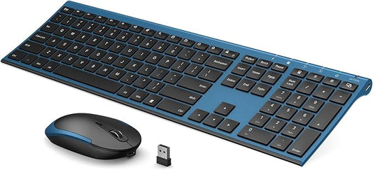 Vssoplor Wireless Keyboard and Mouse, Rechargeable Ultra Slim, Black Blue