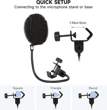 Pop Filter for Microphone - Sponge Layered Pop Wind Screen with Enhanced Flexible 360° Gooseneck