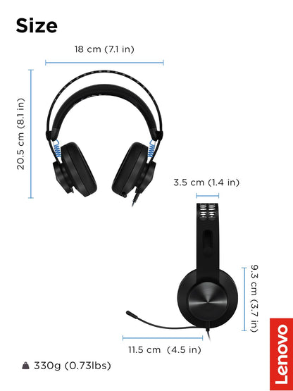 Lenovo Legion H300 Stereo Gaming Headset, Noise-Cancelling Mic, Memory Foam & PU Leather Earcups, Stainless Steel Headband, PC, PS4, Xbox One, Nintendo Switch, Mac, GXD0T69863, Black
